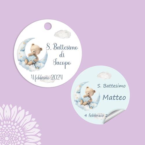 10 pezzi Cartellini o Adesivi per bomboniera personalizzati, bigliettini, ORSO, orsetto, bambina, etichette, battesimo, comunione, nascita (OR-07)
