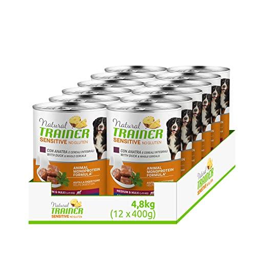 Natural Trainer Sensitive No Gluten Medium/Maxi Anatra e Cereali Integrali - Cibo Umido per Cani