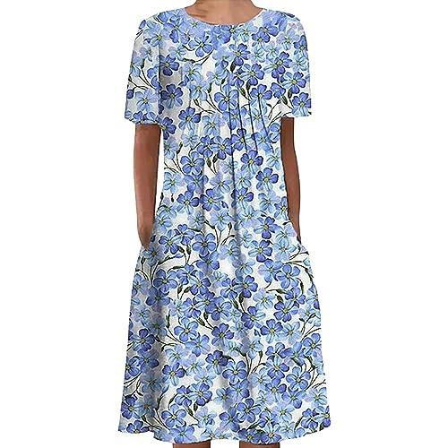 Cocila Abito Elegante Donna Cotone Abiti Corti Donna Elegant Vestiti Madre della Sposa Abiti da Sera Lunghi Eleganti Abito Bianco Fantasia Rosso Offerte del Giorno Lampo Prime (Blue, XXXXL)
