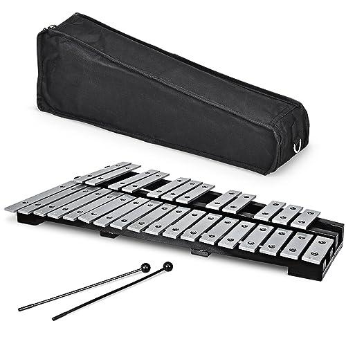 COSTWAY Xilofono 30 Note, Metallofono per Bambini, Glockenspiel Pieghevole con 2 Bacchete e Borsa, Strumento a Percussione a Mano per Bambini e Adulti