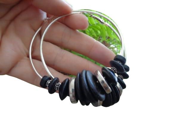 Orecchini a Cerchio Gigante Nero in Cocco e Legno - Stile Tribale