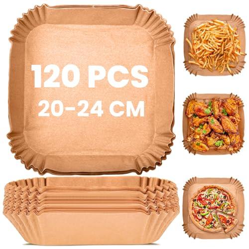 KitchenBoss Carta per Friggitrice ad Aria Quadrata - 120 Pezzi Antiaderenti e Impermeabili