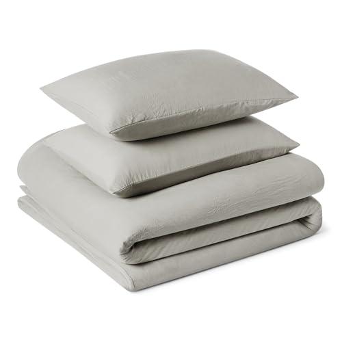 Amazon Basics Set Copripiumino Matrimoniale in Microfibra Prelavata, Extra Morbido con Effetto Naturale Arricciato, Non Necessita Stiratura, Copripiumino da 240x220 cm e 2 Federe da 50x80cm, Grigio