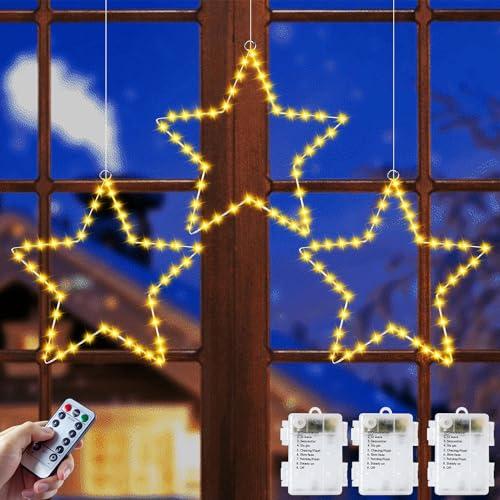 Luci Natale Esterno Batteria, 3 Pezzi Stella di Natale Luminosa con Timer/Dimmer, 8 Modalità Stella Luminosa Natale da Esterno, 40LED Luci Natale Stelle per Esterno, Interno, Finestre, Poggiolo