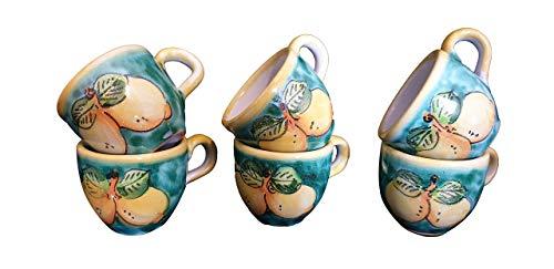 SERVIZIO SEI TAZZINE DA CAFFE’ CON LIMONI IN CERAMICA DI VIETRI DIPINTE A MANO, DIAMETRO CM. 7, ALTEZZA CM. 6 ARREDO TAVOLA COSTIERA AMALFITANA MADE IN ITALY