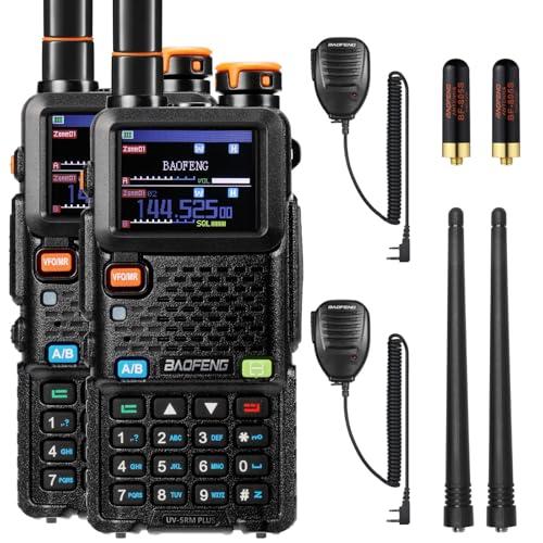 BAOFENG UV-5RM PLUS GPS Walkie Talkie, radio portatile a lungo raggio a doppia banda da 10 W con Airband, batteria da 2500 mAh, porta USB-C, 640 canali, 10 zone, microfono altoparlante (2 confezioni)