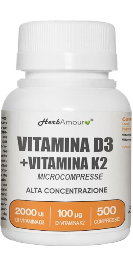 Vitamina D3 K2 Alto Dosaggio - 500 Micro-Compresse per 16 Mesi