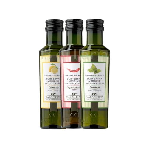 Olio Extravergine di Oliva Aromatizzato 3x100ml - Peperoncino, Basilico, Limone - 100% Italiano Pugliese