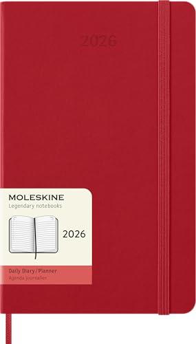 Moleskine Daily Planner, Agenda Giornaliera 2026 12 Mesi, Copertina Rigida Rossa, Large