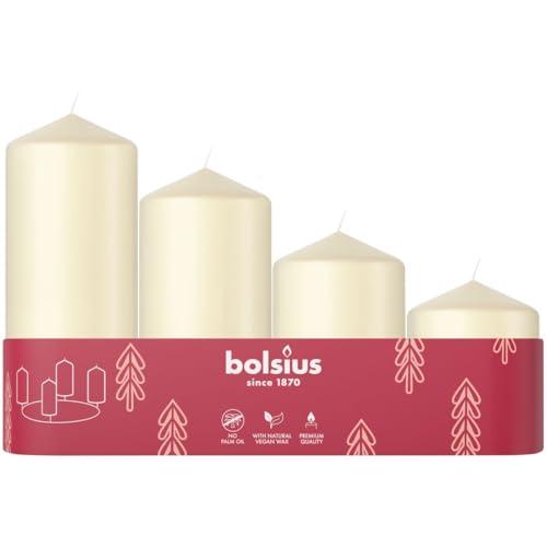 Bolsius Set 4 Candele Avvento Lisce - Diverse Misure - Cera Vegetale