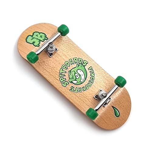 SPITBOARDS 34 mm x 96 mm Pro Fingerboard Set-Up (completo) | Real Wood Deck | Trucks con Lock-Nuts e Bushings | Poliuretano Wheels con Bearings Pro | Emblema rotondo (Versione WOO)