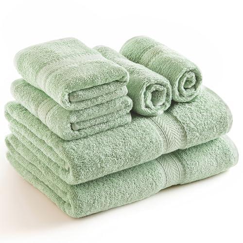 SweetNeedle Set di asciugamani - 2 asciugamani da bagno, 2 asciugamani e 2 salviette, uso quotidiano 500 g/m² filato ad anello, altamente assorbente per bagno, verde salvia (confezione da 6)