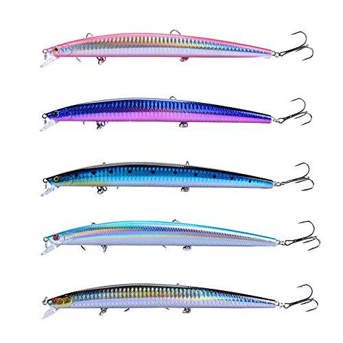 Hitchuey Set di 5 Esche Minnow da 18 cm per Pesca a Spinning