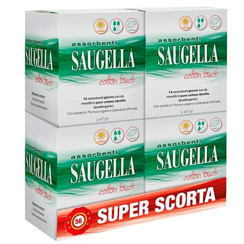 Saugella Cotton Touch Assorbenti Notte con Ali, 4 Confezioni da 14