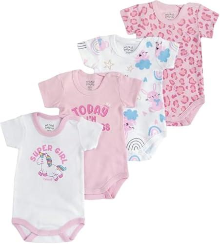 Chicco Set Body Manica Corta - Pacco da 4, 3 Mesi, Bianco/Rosa