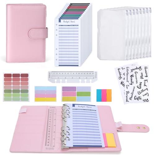 Euqvunn Money Binder A6 Rosa - Quaderno Risparmio con Bustine per Contanti