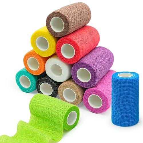 Benda Elastica Autoadesiva Coesiva 10cm x 4,5m - Supporto Traspirante Multicolore per Sport e Animali (12 Pezzi)