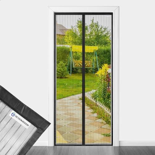 DESIGN4DOOR Zanzariera Magnetica 110 x 250 cm per Porta Finestra, Ultima Versione di Tenda Zanzariera con Magneti, Proteggete la Vostra Famiglia Dalle Zanzare, Nero