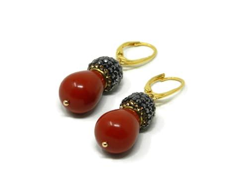 Orecchini Pendenti DodiGioielli Corallo Rosso e Marcasite Oro