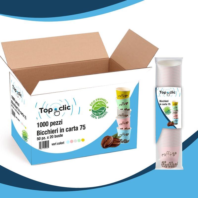 TopClic Bicchierini da Caffè Monouso in Carta Compostabile e Colorati - 1000 Pezzi