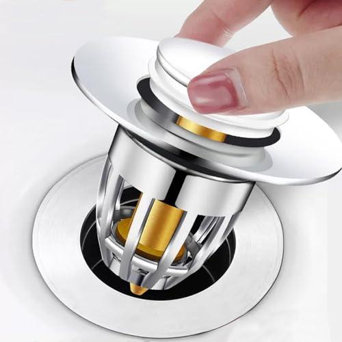 Tappo di scarico universale per lavabo con pulsante a pressione e filtro anti-intasamento