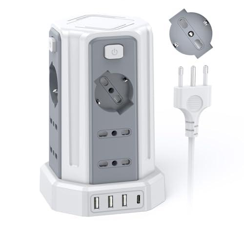 Ciabatta Elettrica Multipresa 12 Prese Universali e USB con Protezione Sovratensione