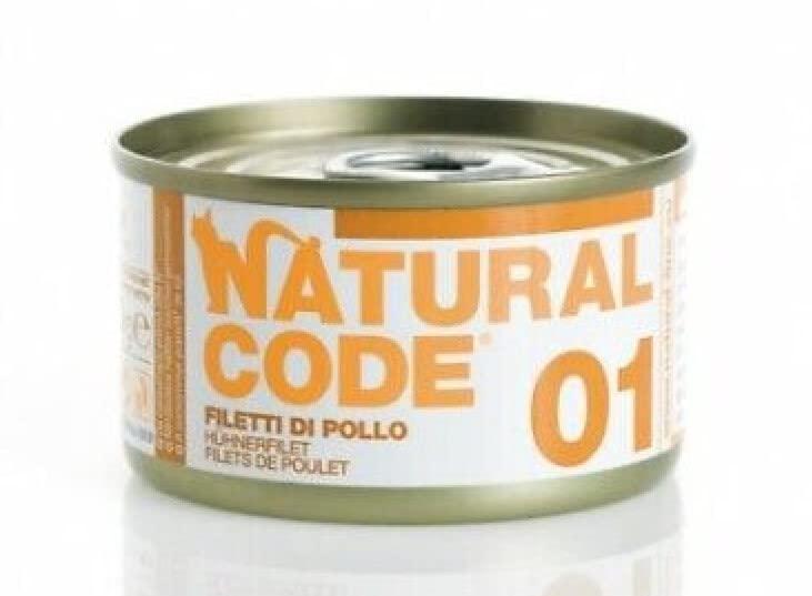 Natural Code Adult Cat Gatto Cibo Umido Filetti di Pollo. 12 LATTINE da 85g CADAUNO