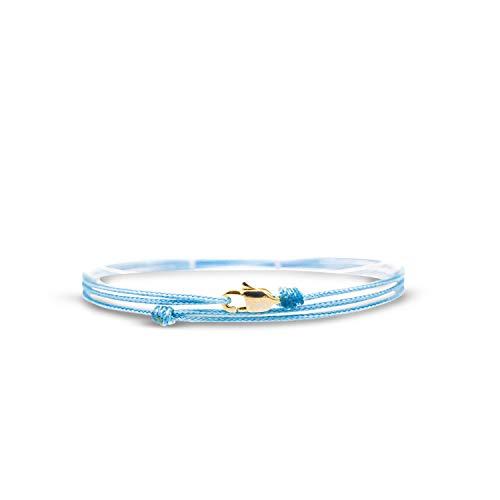 Bracciale Sottile Azzurro Oro Fatto a Mano, Impermeabile e Regolabile