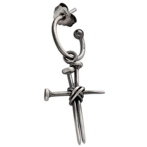 Orecchini a cerchio huggie in argento sterling nero con croce pendente