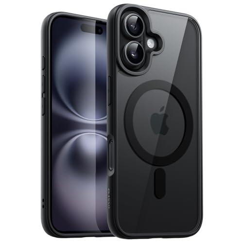 JETech Cover Magnetica per iPhone 16 6,1 Pollici Compatibile con MagSafe, Antiurto Paraurti Custodia, Solida Colore Opaco TPU Telaio, Anti-Graffio Retro Trasparente (Nero)