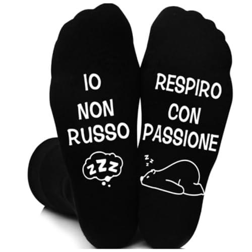 Festa del Papa Idee Regalo, Calzini Uomo Divertenti IO NON RUSSO RESPIRO CON PASSIONE, Regalo Uomo Compleanno Natale Utile per Papa Fidanzato Lui Calze Uomo Fantasia Regali per la Festa del Papa