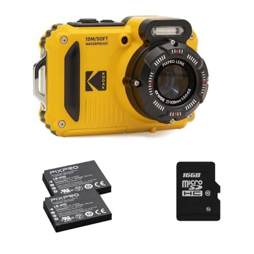 KODAK Pixpro Pack WPZ2 + 2 Batterie + 1 Scheda SD - Fotocamera Digitale Compatta 16M Pixel, Impermeabile fino a 15m, Antiurto, Video 720p, Schermo LCD 2,7 - Batteria Li-ION - Giallo