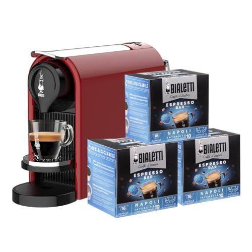 Bialetti Gioia Plus Rossa - Macchina Caffè Espresso a Capsule + 48 Capsule in Alluminio