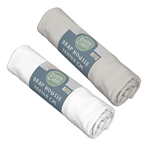 babyCalin - Set 2 lenzuola con angoli Bianco/Grigio 70x140x17 cm