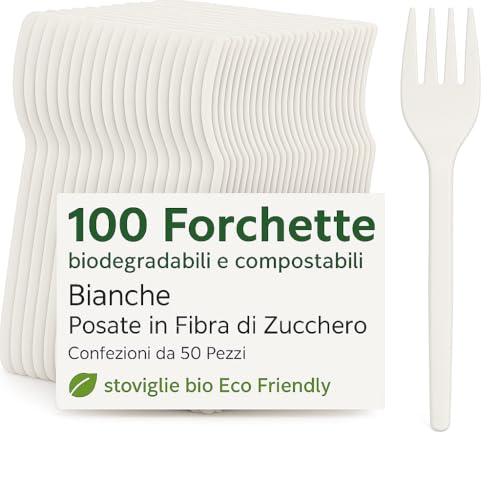 100 Forchette Biodegradabili e Compostabili in Fibra di Zucchero