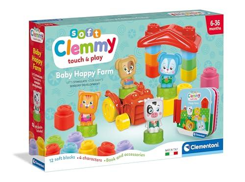 Clementoni - 17884 - Soft Clemmy - Baby Happy Farm - Set Costruzioni Prima Infanzia, Mattoncini Morbidi Clemmy, Blocchi Bambini 6 Mesi, Gioco Sensoriale, Lavabili, Made in Italy