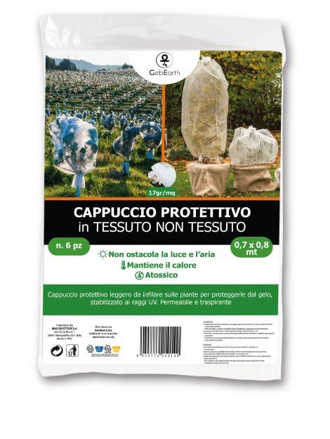 GebEarth® – Tessuto Non Tessuto per Piante, Copri Piante Inverno, Cappuccio TNT Antigelo 17 gr/m² 【0,7 x 0,8 m - 6 Cappucci】