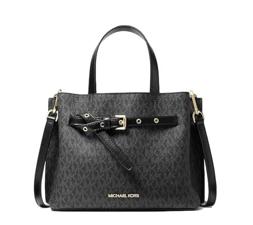 Michael Kors Emilia Small Satchel Crossbody Bag Black MK Signature
