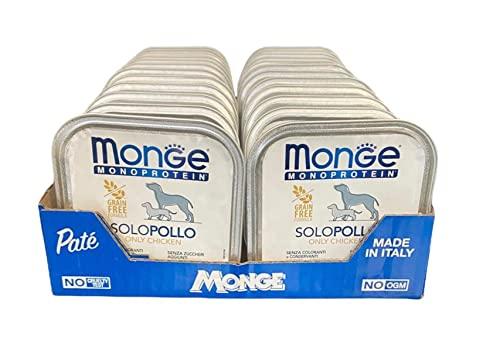 Monge Monoprotein Cibo umido per Cane solo Pollo, naturalmente senza coloranti, conservanti e zuccheri aggiunti. Confezione da 24 vaschette (1 = 150gr.)