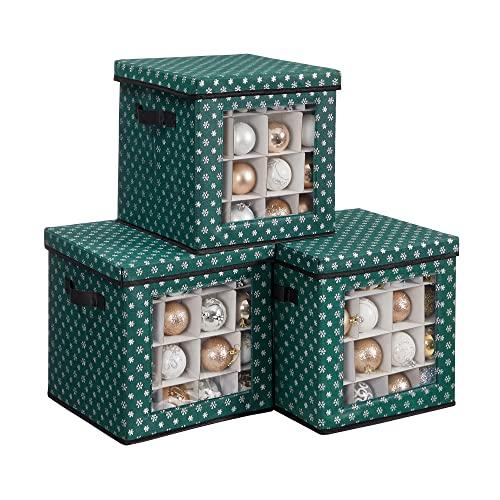SONGMICS Set di 3 Contenitori per Palline di Natale, Scatole per Decorazioni Natalizie, 64 Posti a Scatola, Divisori Componibili