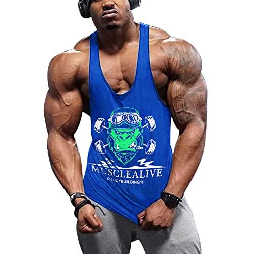 Muscle Alive Uomo Fitness sotto Maglie Sportive Canotta Bodybuilding Palestra Allenarsi Stringer Vest Arch Man Blu L
