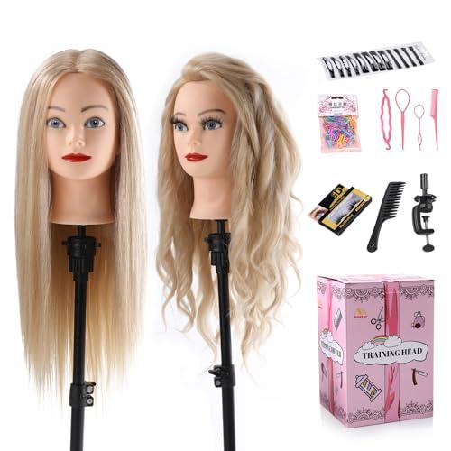 Testa per Parrucchieri 70% Capelli Veri - Manichino Cosmetologia con Accessori