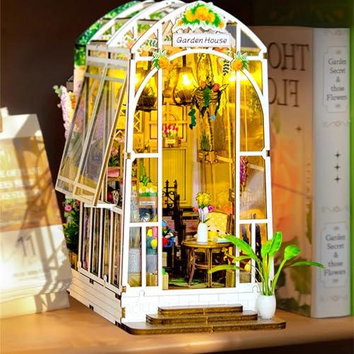 Book Nook Casa Delle Bambole in Legno, Miniatura Fai Da Te, Modello di Casa Puzzle con Luci LED, Casa, Decorazione Scaffale, Regalo Di Vacanza für Erwachsene und Kinder (Casa Di Fiore Di Vacanza)