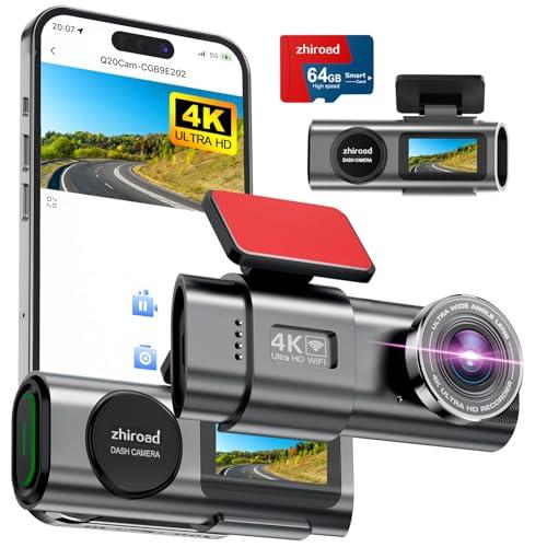 Dash Cam Auto 4K con Scheda SD 64GB, WiFi, App e Visione Notturna