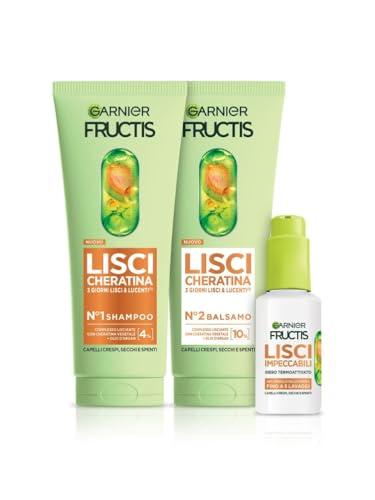 Garnier Fructis Lisci Cheratina Kit Shampoo, Balsamo e Siero Lisci Impeccabili
