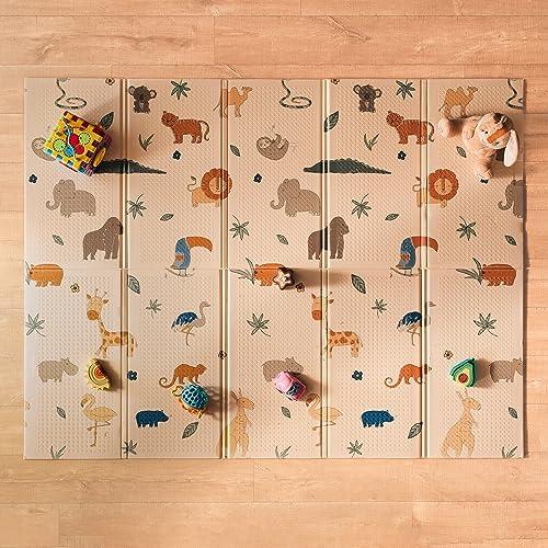 Nuby - Tappeto Gioco Bebè Imbottito Pieghevole e Reversibile - Motivo Safari