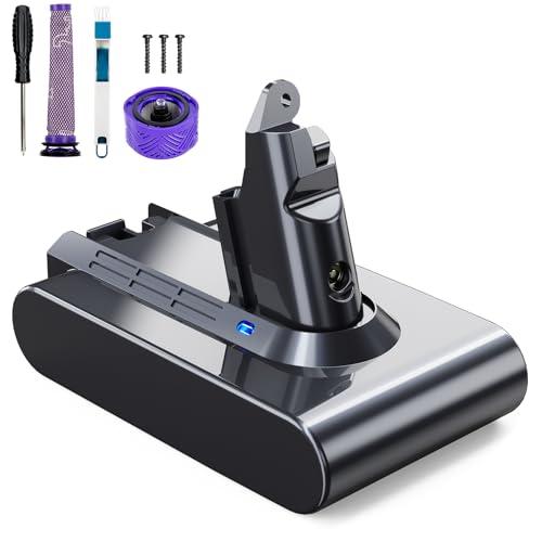 6000mAh V6 Batteria per Dyson V6, 21.6V Batteria di Ricambio per Dyson DC62 DC58 DC59 DC61 DC72 DC74 Extra, Trigger, Fluffy, Absolute SV03 SV05 SV06 SV07 SV092（2 filtri + 1 pennello）