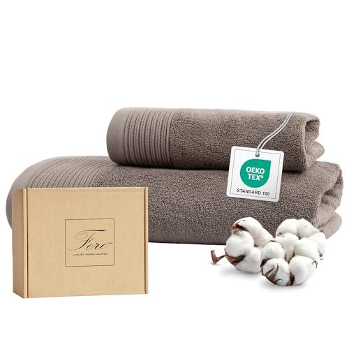 Ferò Set Asciugamani Bagno Tortora 2 Pezzi