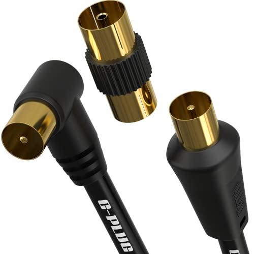 G-PLUG Cavo Antenna TV 2m Angolo Retto con Adattatore - Maschio Maschio con Connettore RF, Estensione Coassiale Oro