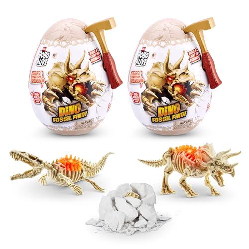 ROBO ALIVE Mini Dino Fossil Find di ZURU - Kit di Scavo Dinosauri (2 Pack, Mosasaur & Triceratops)
